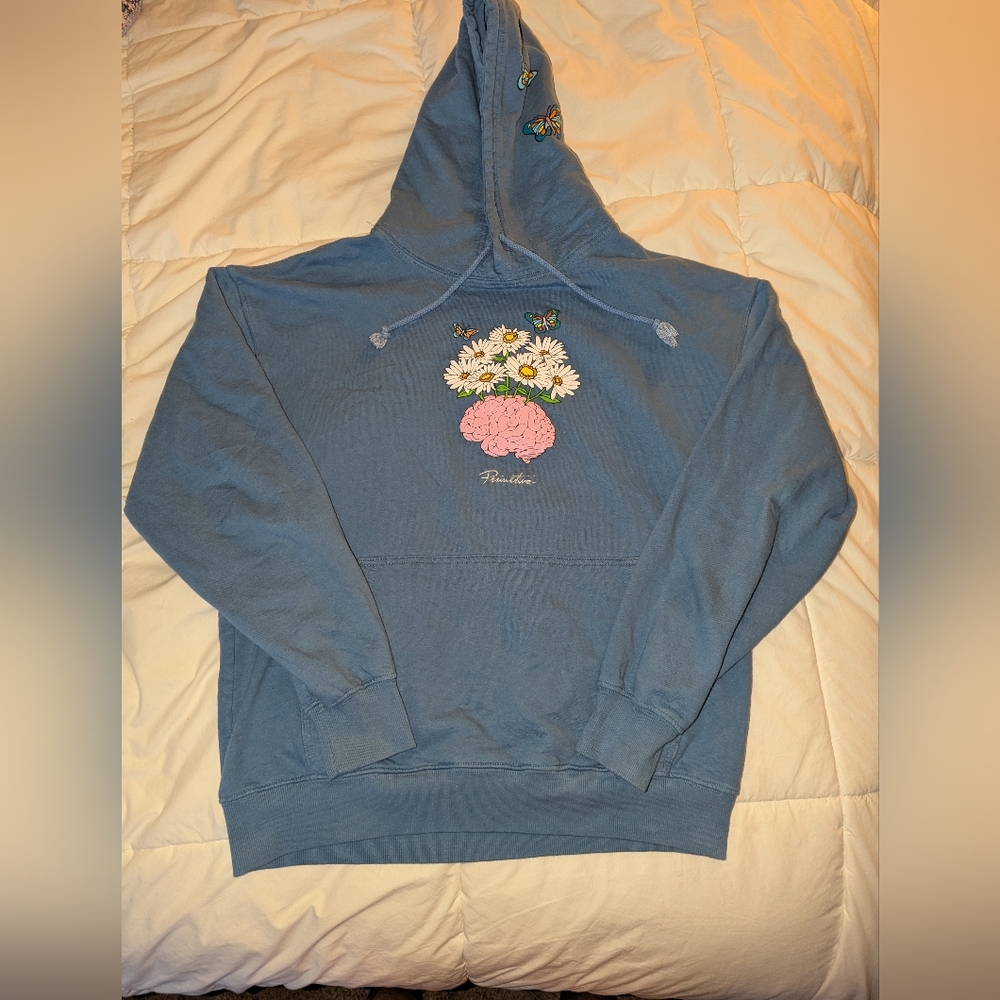 Blue Hoodie with Floral Brain Design